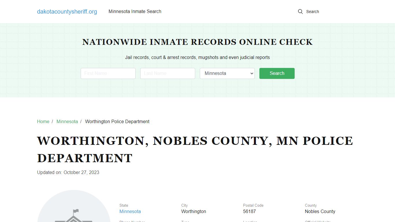 Worthington, MN Police - City Jail Inmates, Arrests