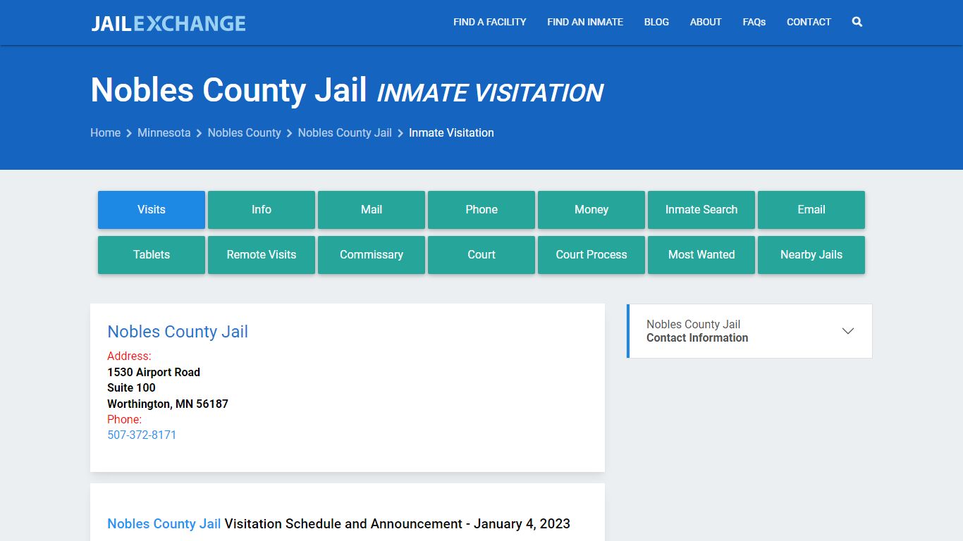 Inmate Visitation - Nobles County Jail, MN - Jail Exchange